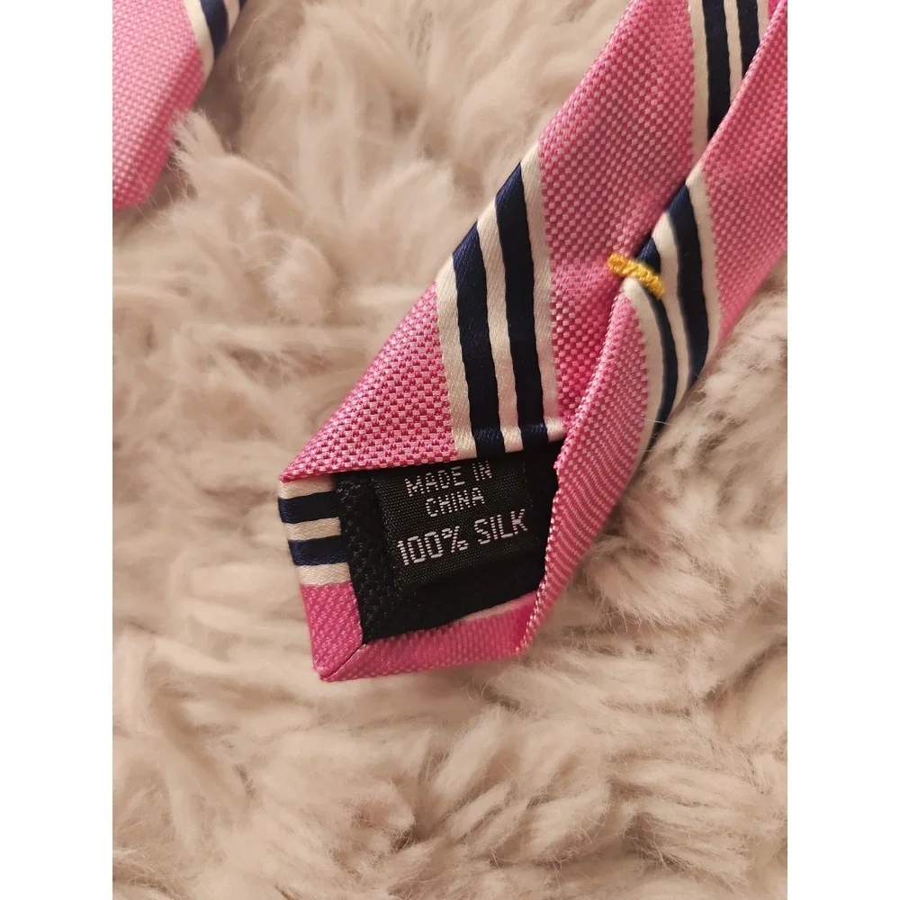 Nautica Men's Silk Neck Tie Pink Navy Blue Sailboat Stripe NWT 59